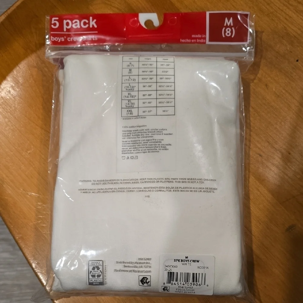 Wonder Nation Kids White Crew Shirts - 5 Pack